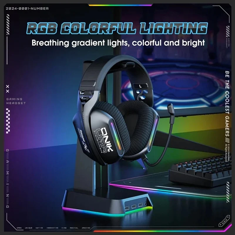 Onikuma GT808 RGB Tri-Mode Gaming Headset with Microphone (Black, White, Rose Red)