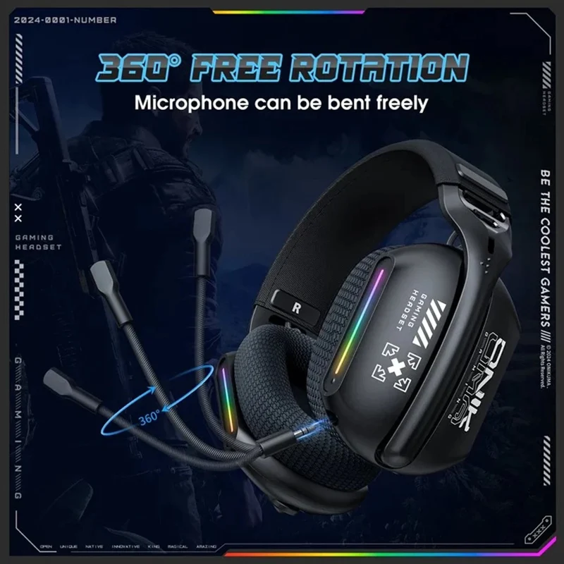 Onikuma GT808 RGB Tri-Mode Gaming Headset with Microphone (Black, White, Rose Red)