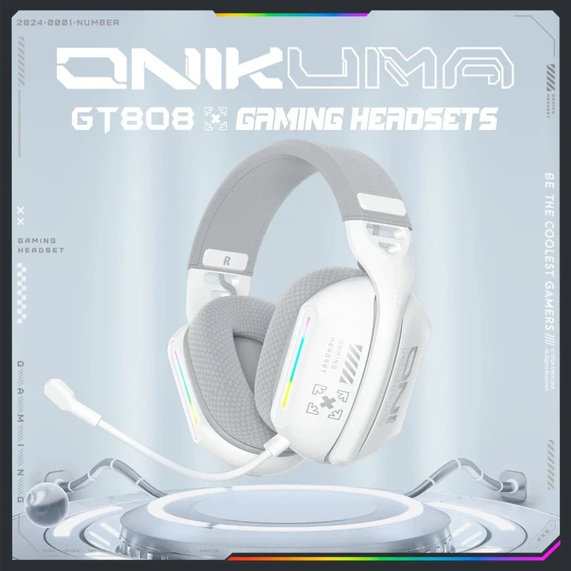 Onikuma GT808 RGB Tri-Mode Gaming Headset with Microphone (Black, White, Rose Red)