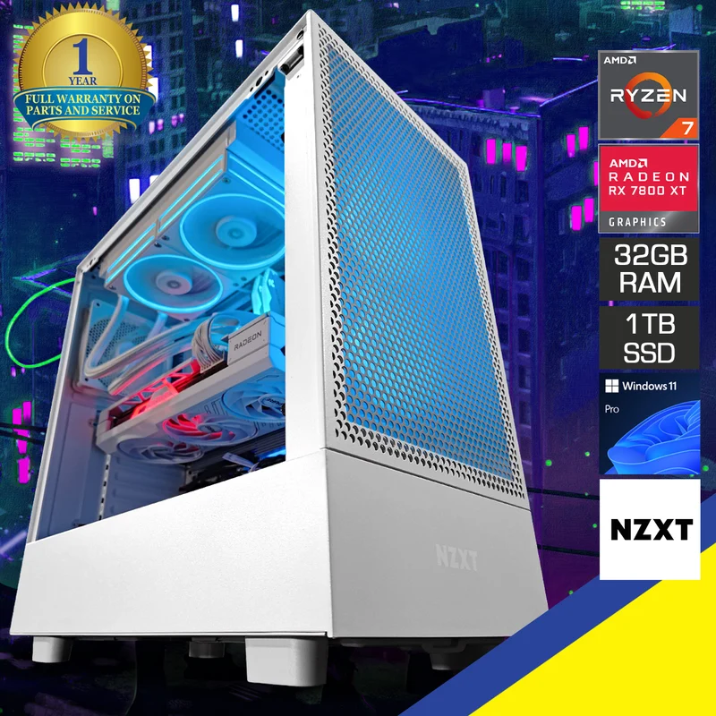 Sophos H5 Flow White Desktop Gaming PC | AMD Ryzen 7 7700X | 32GB RAM | 1TB SSD | RX 7800 XT | Windows 11 Pro