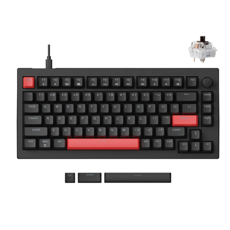 Keychron Lemokey X4 QMK Red Backlight 75% Wired Mechanical Gaming Keyboard - Black-Shine Through Keycap (Brown Switch) (X4-A3)