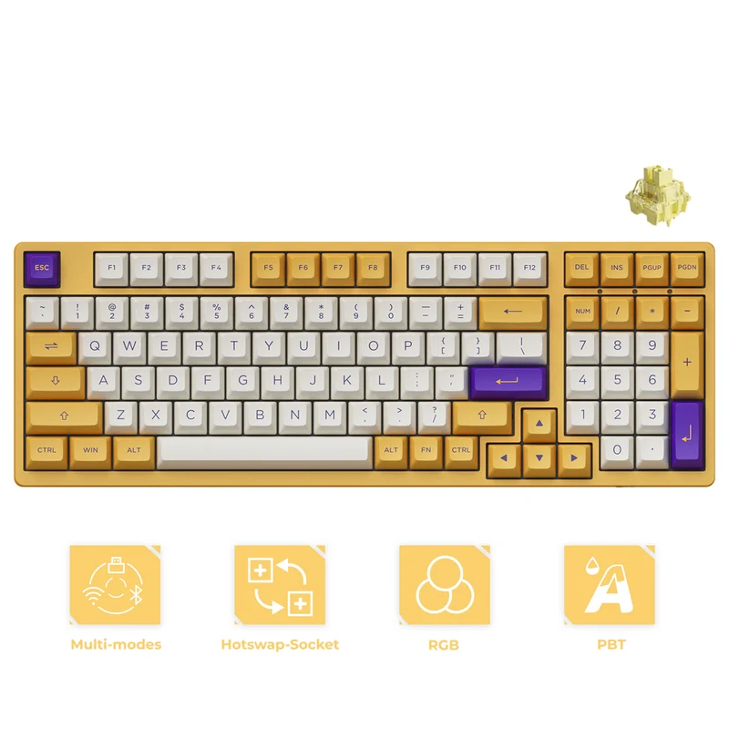Akko Los Angeles 3098B Plus Tri-Mode RGB Hot-Swappable Mechanical Keyboard (Akko V3 Cream Yellow Pro Switch)