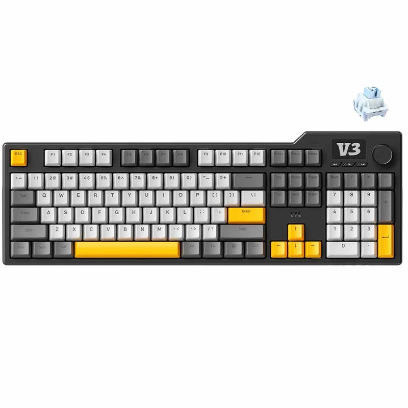 Ajazz AK35I V3 Wired 100% 104-Keys Gasket-mounted Hot Swappable Mechanical Keyboard (Black/Cream/Yellow) (Sea Salt Switch, Hyacinth Switch)