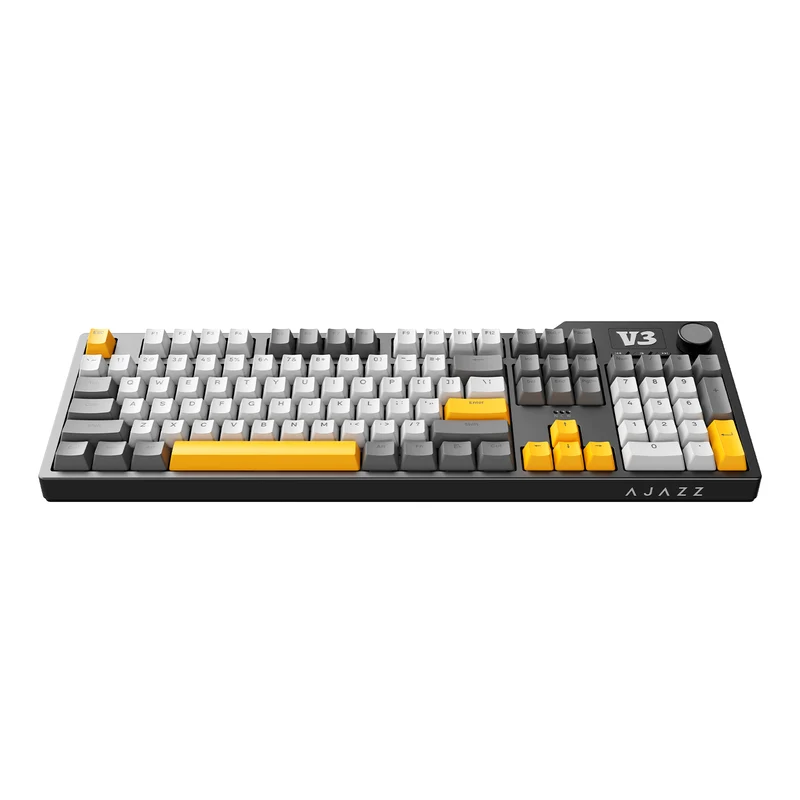 Ajazz AK35I V3 Wired 100% 104-Keys Gasket-mounted Hot Swappable Mechanical Keyboard (Black/Cream/Yellow) (Sea Salt Switch, Hyacinth Switch)