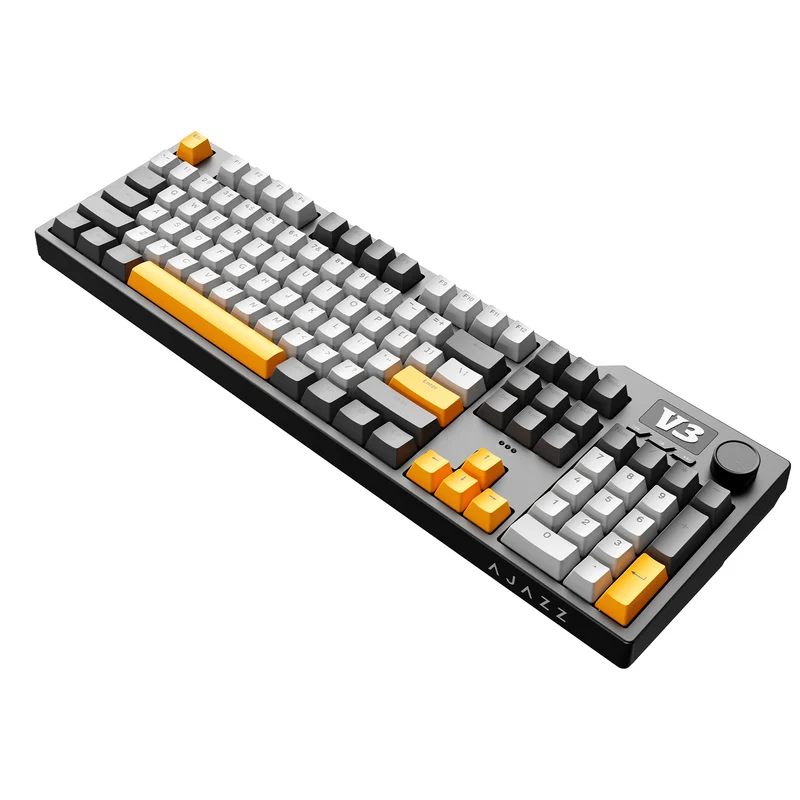 Ajazz AK35I V3 Wired 100% 104-Keys Gasket-mounted Hot Swappable Mechanical Keyboard (Black/Cream/Yellow) (Sea Salt Switch, Hyacinth Switch)