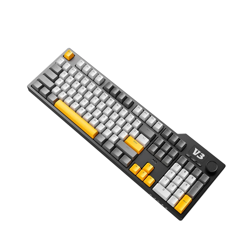Ajazz AK35I V3 Wired 100% 104-Keys Gasket-mounted Hot Swappable Mechanical Keyboard (Black/Cream/Yellow) (Sea Salt Switch, Hyacinth Switch)