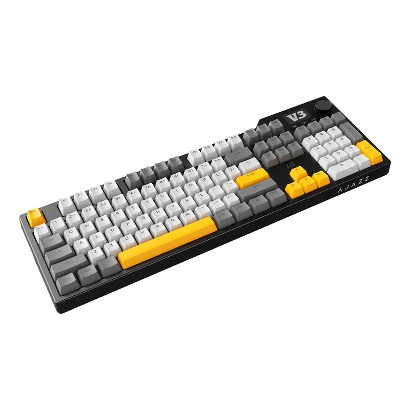 Ajazz AK35I V3 Wired 100% 104-Keys Gasket-mounted Hot Swappable Mechanical Keyboard (Black/Cream/Yellow) (Sea Salt Switch, Hyacinth Switch)