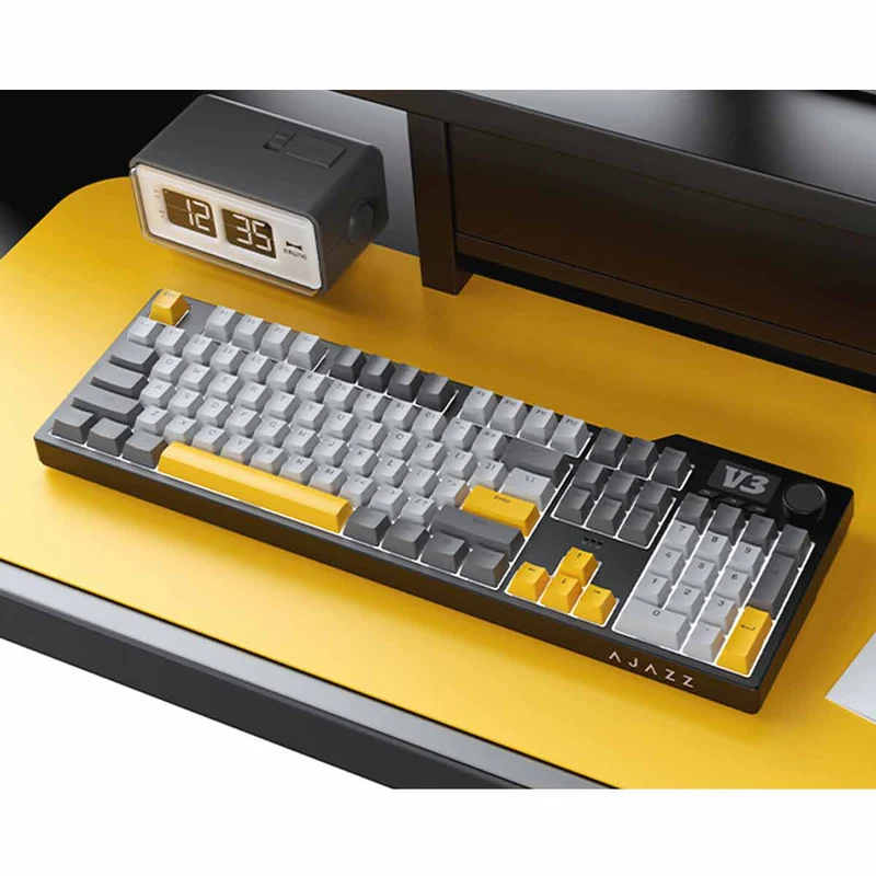 Ajazz AK35I V3 Wired 100% 104-Keys Gasket-mounted Hot Swappable Mechanical Keyboard (Black/Cream/Yellow) (Sea Salt Switch, Hyacinth Switch)