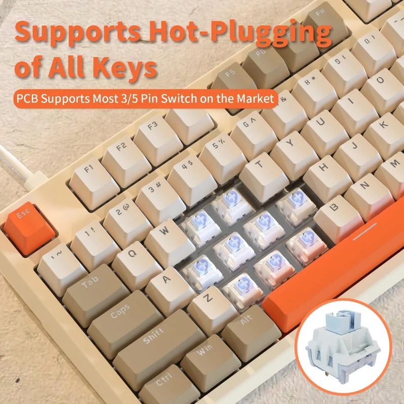 Ajazz AK35I V3 Wired 100% 104-Keys Gasket-mounted Hot Swappable Mechanical Keyboard (Grey/Cream/Orange) (Sea Salt Switch)