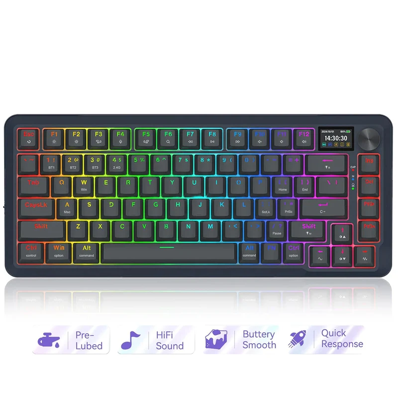 Redragon Flekact Pro Tri-Mode Gasket Mounted Mechanical Keyboard with Customizable Smart LCD Screen (K708-RGB-Pro)
