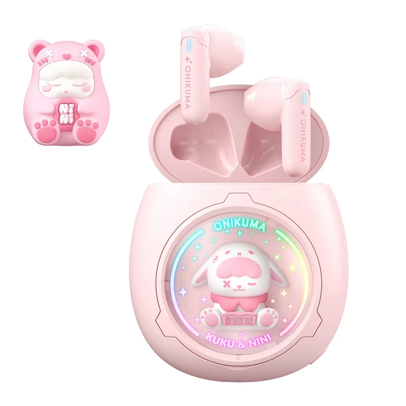 Onikuma T302 Wireless Earphones (Pink, White)