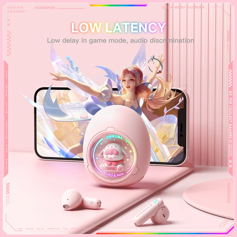 Onikuma T302 Wireless Earphones (Pink, White)