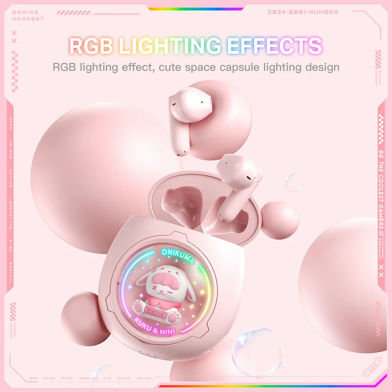 Onikuma T302 Wireless Earphones (Pink, White)