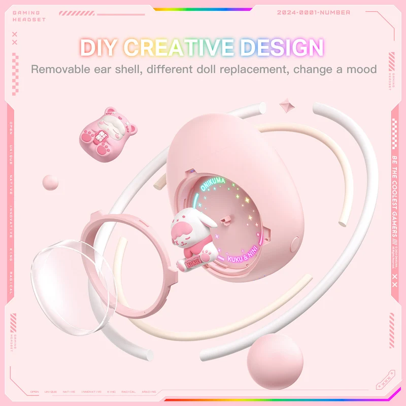 Onikuma T302 Wireless Earphones (Pink, White)
