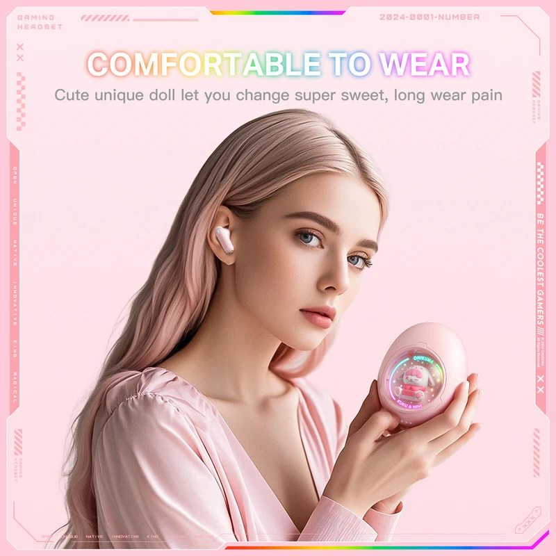 Onikuma T302 Wireless Earphones (Pink, White)