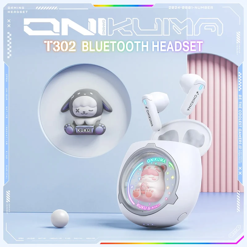 Onikuma T302 Wireless Earphones (Pink, White)