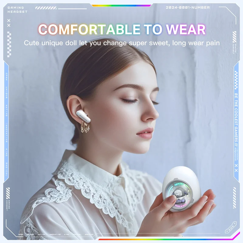 Onikuma T302 Wireless Earphones (Pink, White)