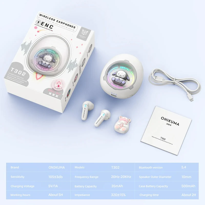 Onikuma T302 Wireless Earphones (Pink, White)
