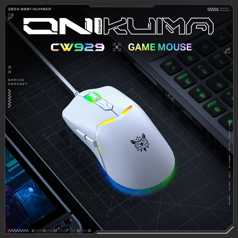 Onikuma CW929 Professional Wired Gaming Mouse (Black, White)