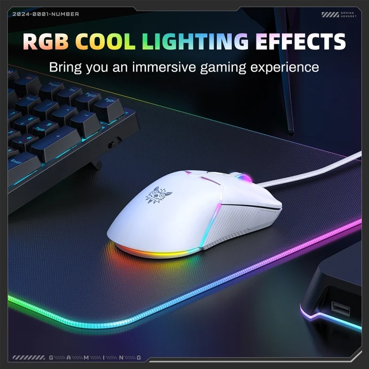 Onikuma CW929 Professional Wired Gaming Mouse (Black, White)