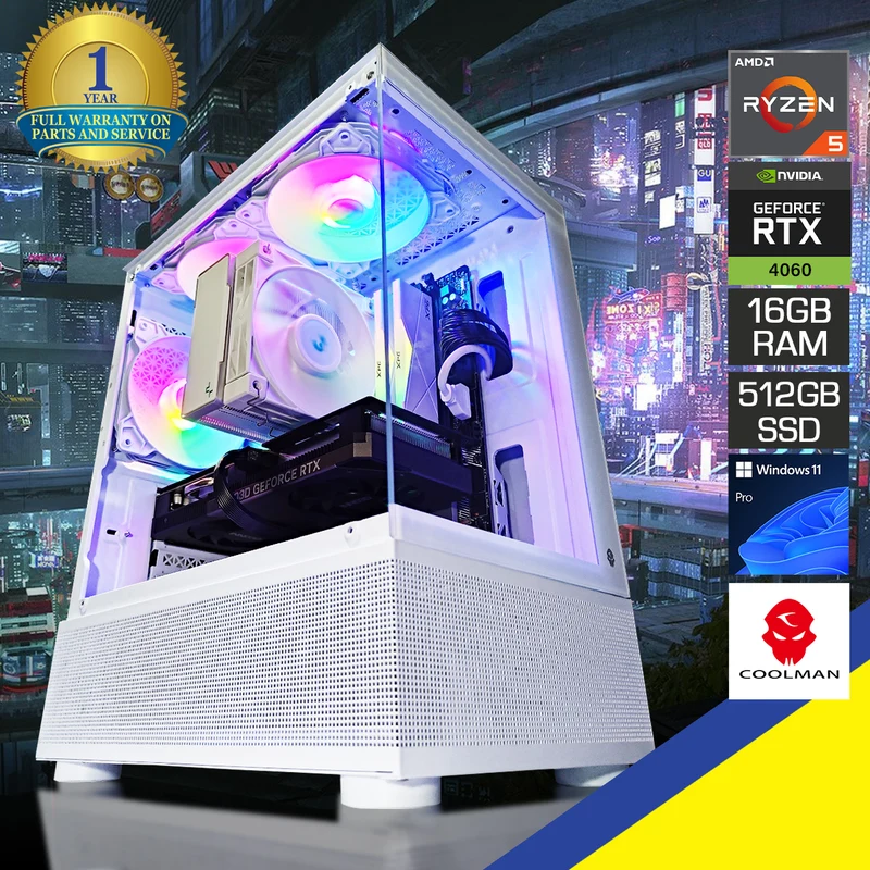 Alpha Reyna White Desktop Gaming PC | AMD Ryzen 5 5500 | 16 GB RAM | 512 GB SSD | RTX 4060 | Windows 11 Pro