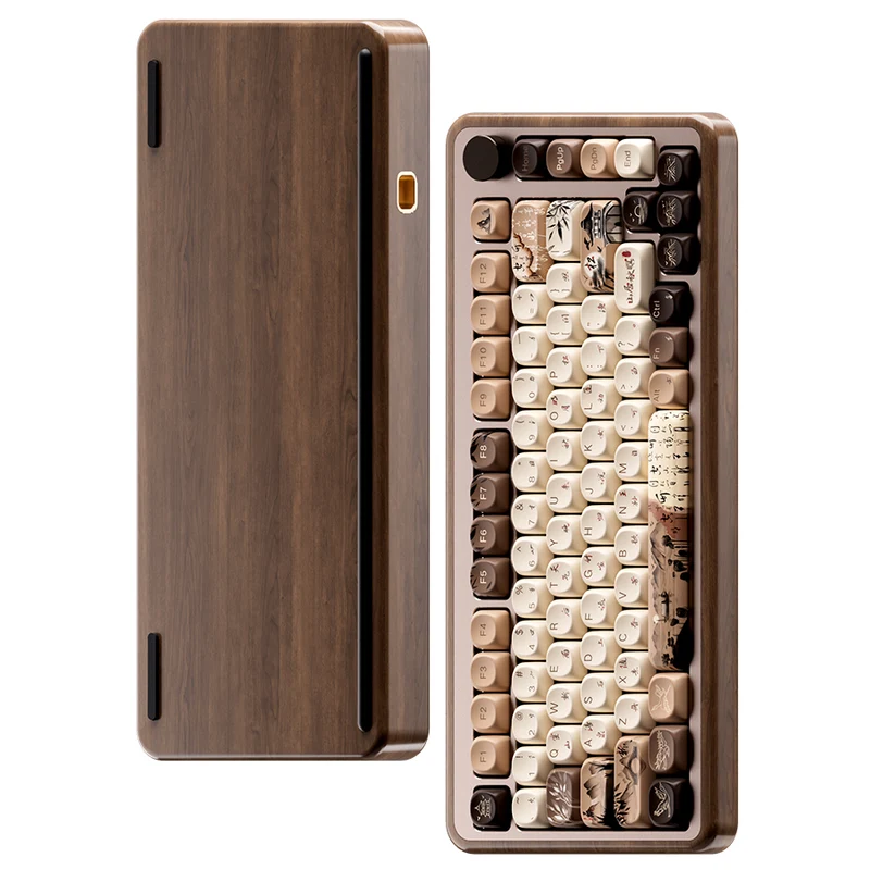 Akko MU02 Mountain Seclusion Walnut Wood Case Multi-Mode RGB Hot-Swappable Mechanical Keyboard (Akko Rosewood Switch)