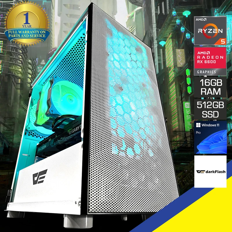 Alpha DLM 21 White Desktop Gaming PC | AMD Ryzen 5 5600 | 16GB RAM | 512GB SSD | RX 6600 | Windows 11 Pro