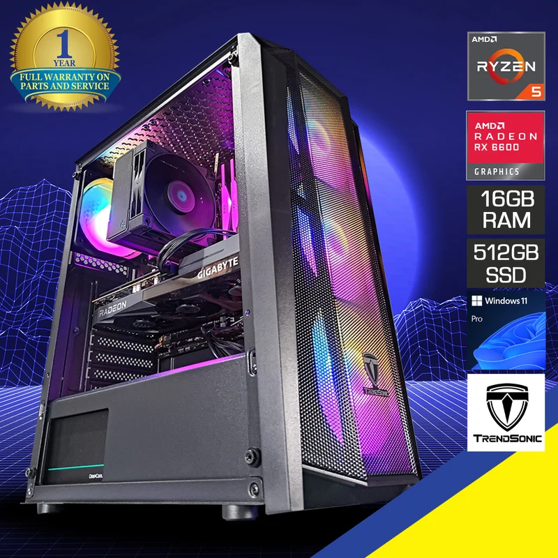 Alpha Cronus Black Desktop Gaming PC | AMD Ryzen 5 5600X | 16GB RAM | 512GB SSD | RX 6600 | Windows 11 Pro