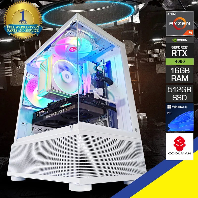 Alpha Reyna White Desktop Gaming PC | Ryzen 5 5500 | 16GB RAM | 512GB SSD | RTX 4060 | Windows 11 Pro