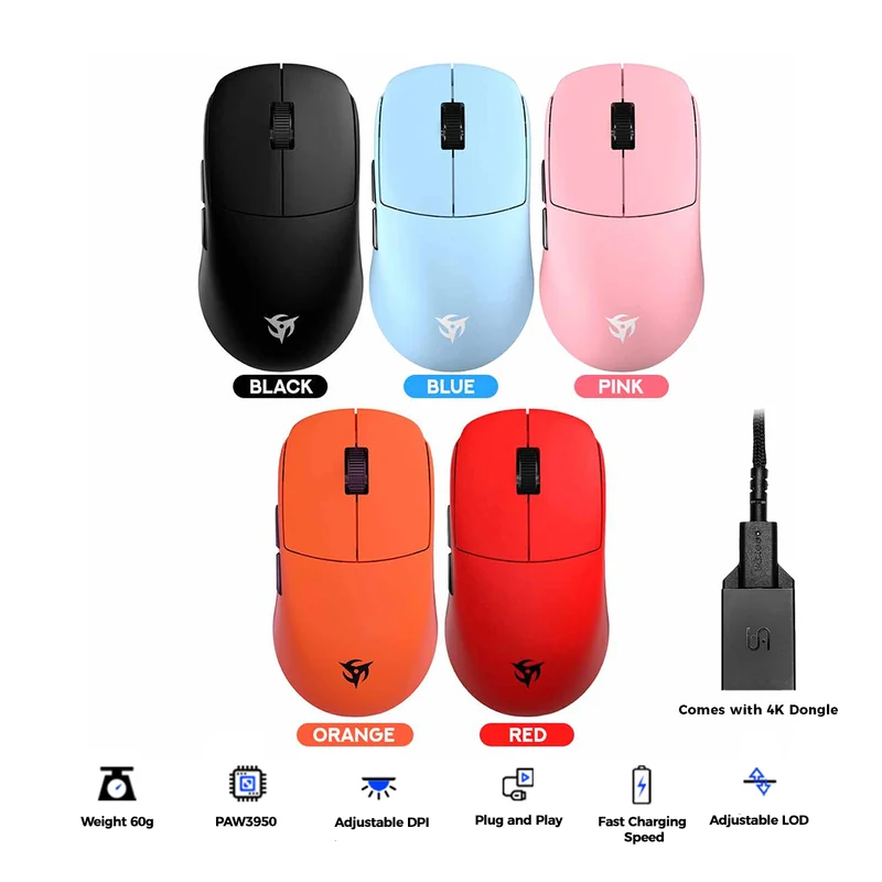 Vaxee x Ninjutso Sora 4K Wireless Mouse (Black, Blue, Pink, Orange, Red)