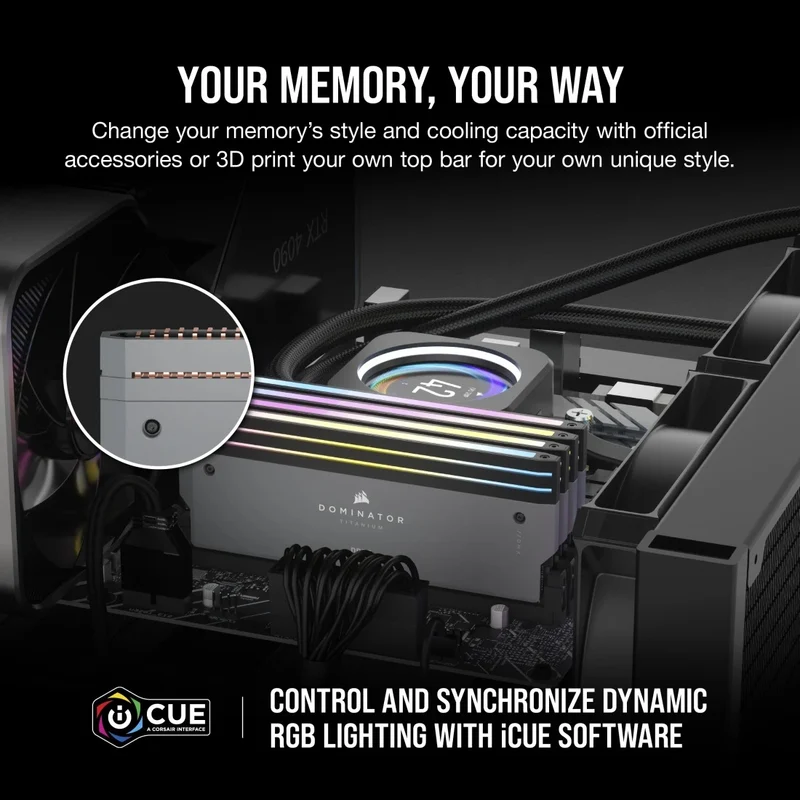 Corsair Dominator Titanium RGB 64GB (2x32GB) DDR5 DRAM 6000MT/s CL30 AMD Expo & Intel XMP Memory Kit (Grey) (CMP64GX5M2B6000Z30)