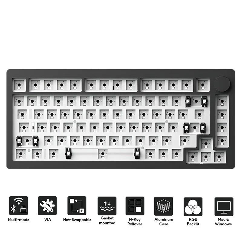MonsGeek M1W V3 VIA Barebone DIY Kit Aluminum Case Multi-Mode RGB Hot-Swappable Mechanical Keyboard (Dark Night)