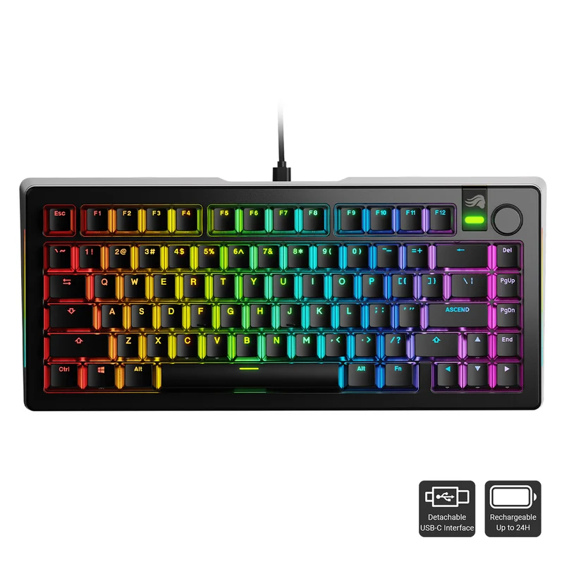 Glorious GMMK 3 Pro 75% Prebuilt Wireless Mechanical Gaming Keyboard (Black) (GLO-KB-GMMK3-PRO-75-PB-FOX-WL-BLK-US)
