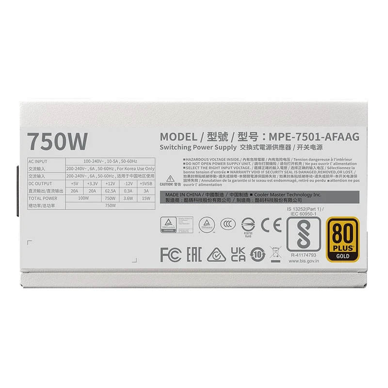 Cooler Master MWE Gold 750W V2 ATX 3.1 Full-Modular Power Supply (Black, White)
