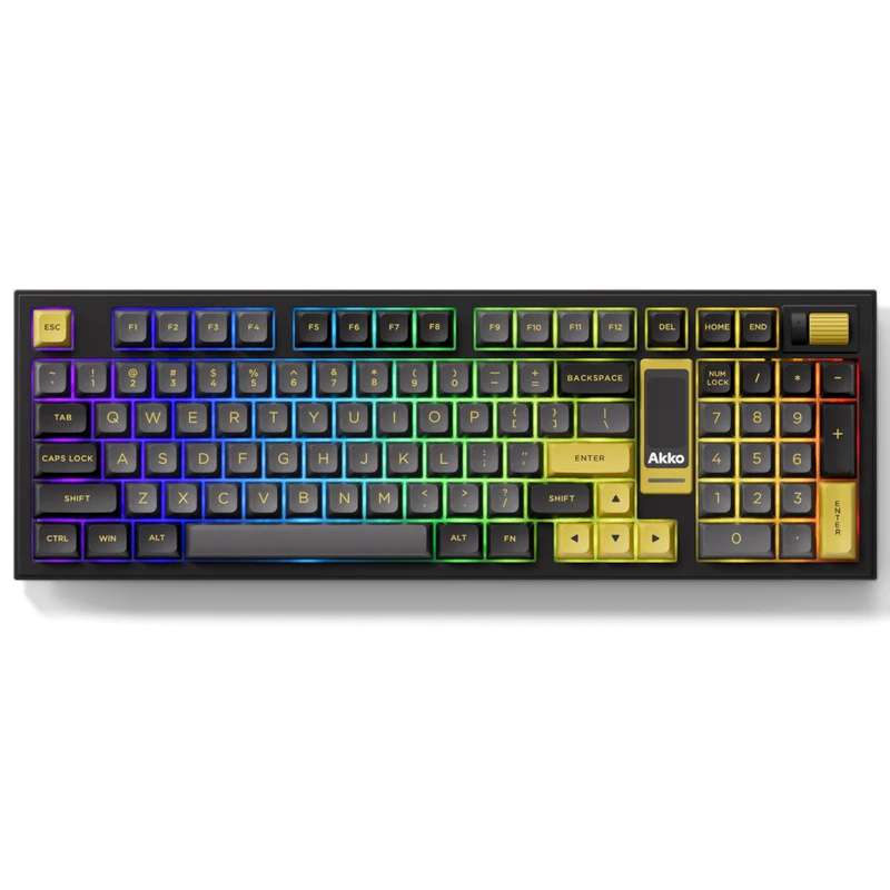 Akko 5098B Black & Gold Multi-Mode RGB Hot-Swappable Mechanical Keyboard with 1.47" LCD Screen (Akko V3 Piano Pro Switch)