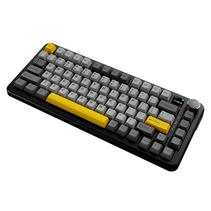 Ajazz AK820 Max RGB Tri-Mode 75% 81-Keys Gasket-mounted Hot Swappable Mechanical Keyboard with 1.14" TFT Display Screen & Knob (Black/Grey/Yellow) (Magnetic Switch)