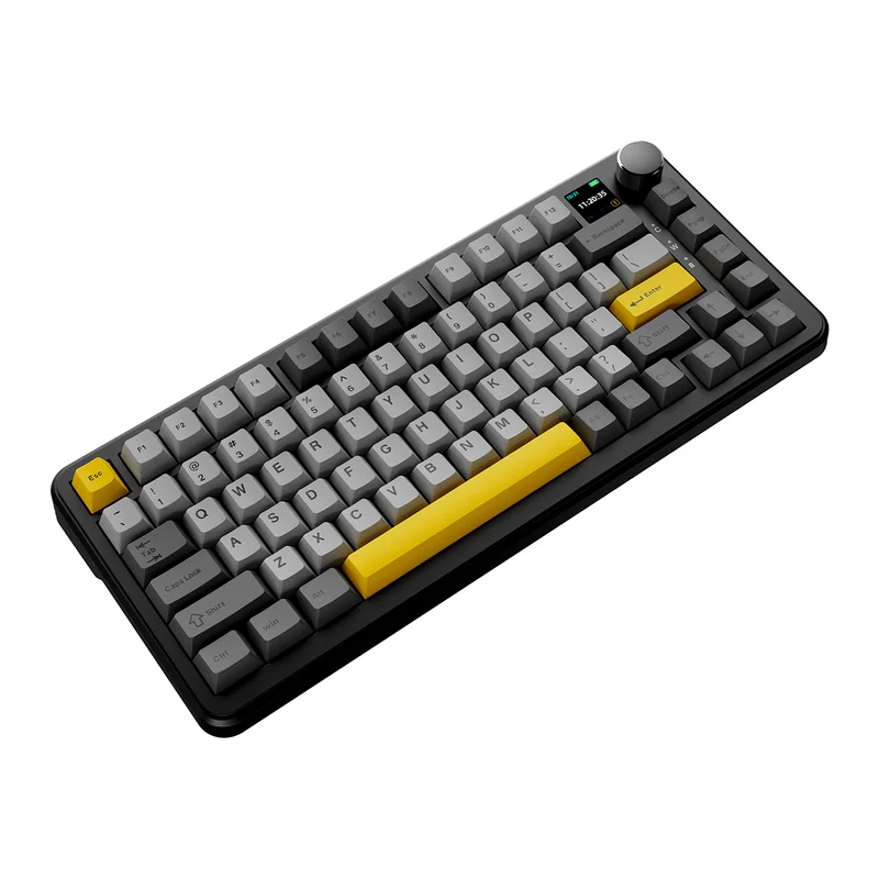 Ajazz AK820 Max RGB Tri-Mode 75% 81-Keys Gasket-mounted Hot Swappable Mechanical Keyboard with 1.14" TFT Display Screen & Knob (Black/Grey/Yellow) (Magnetic Switch)