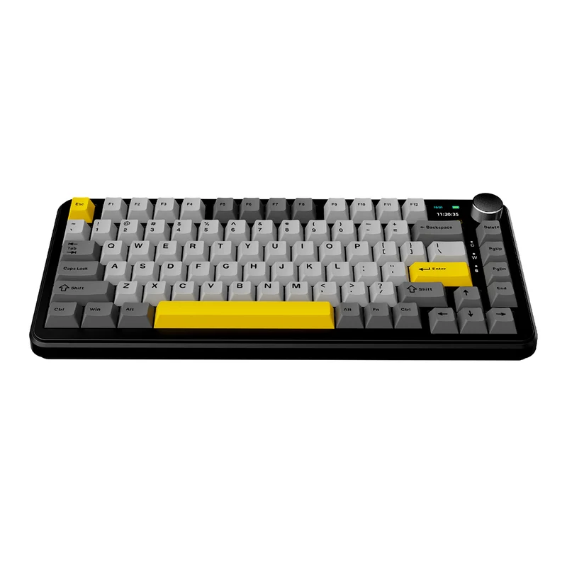 Ajazz AK820 Max RGB Tri-Mode 75% 81-Keys Gasket-mounted Hot Swappable Mechanical Keyboard with 1.14" TFT Display Screen & Knob (Black/Grey/Yellow) (Magnetic Switch)