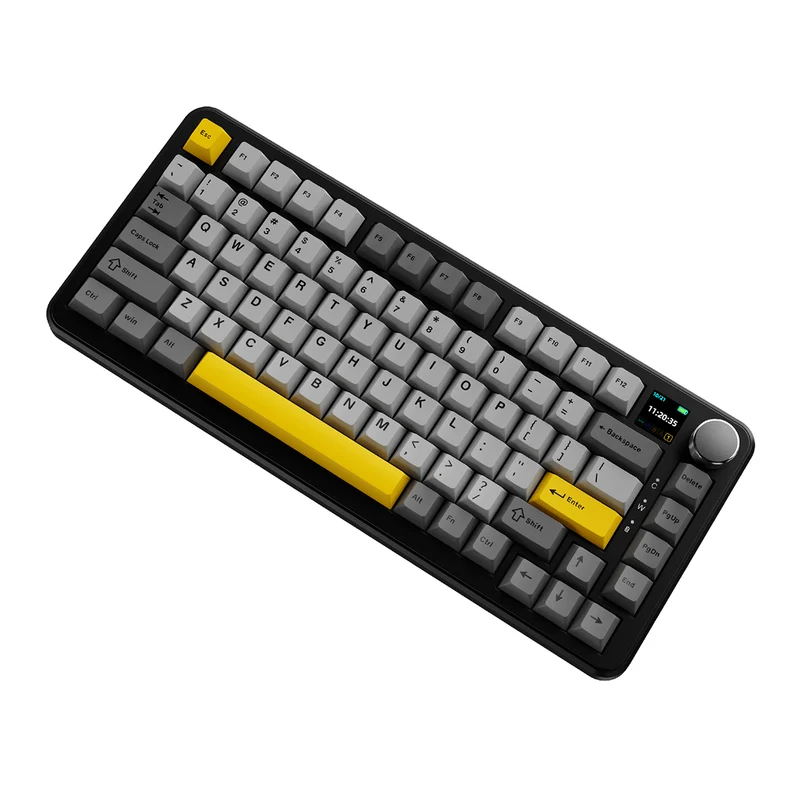 Ajazz AK820 Max RGB Tri-Mode 75% 81-Keys Gasket-mounted Hot Swappable Mechanical Keyboard with 1.14" TFT Display Screen & Knob (Black/Grey/Yellow) (Magnetic Switch)