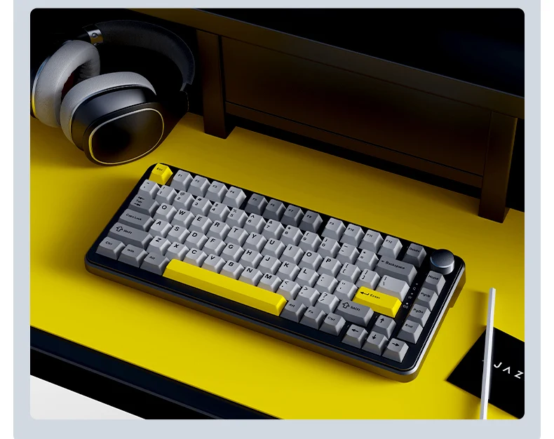 Ajazz AK820 Max RGB Tri-Mode 75% 81-Keys Gasket-mounted Hot Swappable Mechanical Keyboard with 1.14" TFT Display Screen & Knob (Black/Grey/Yellow) (Magnetic Switch)