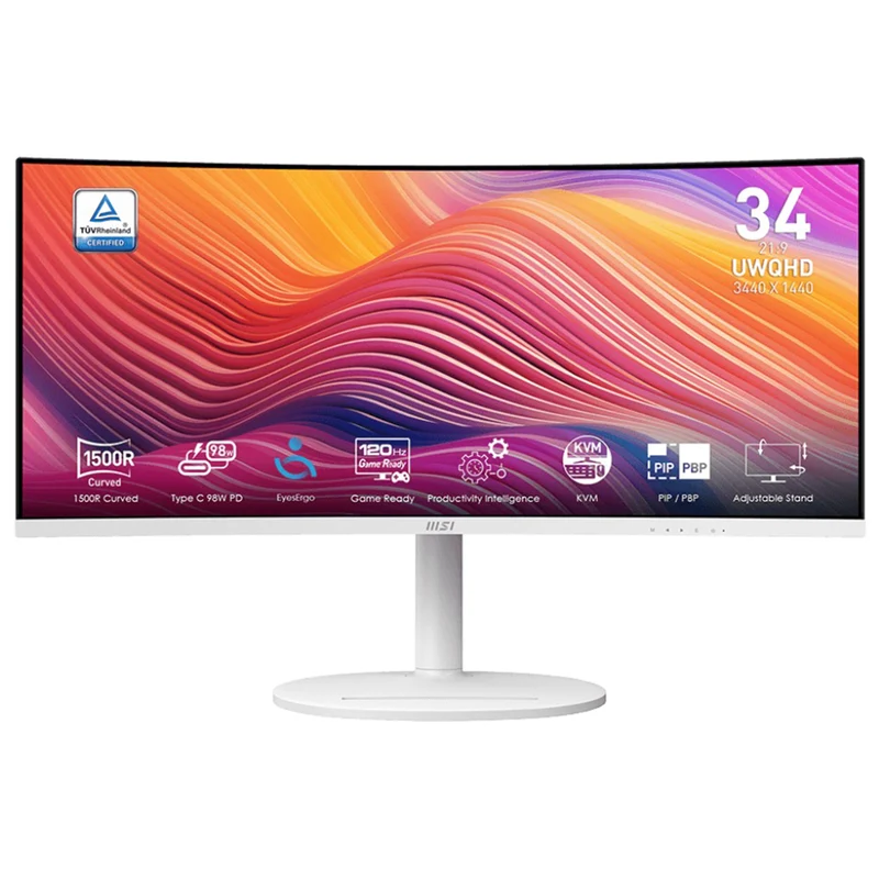 MSI Modern MD342CQPW 34" UWQHD (3440x1440) 120Hz 1ms (MPRT) / 4ms (GtG) VA Business & Productivity Monitor (White)