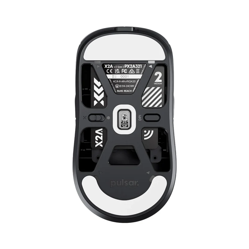 Pulsar X2A V3 Ultralight Weight Wireless Ambidextrous eSports Gaming Mouse Size 2 (Black, White) (PX2A321, PX2A322)