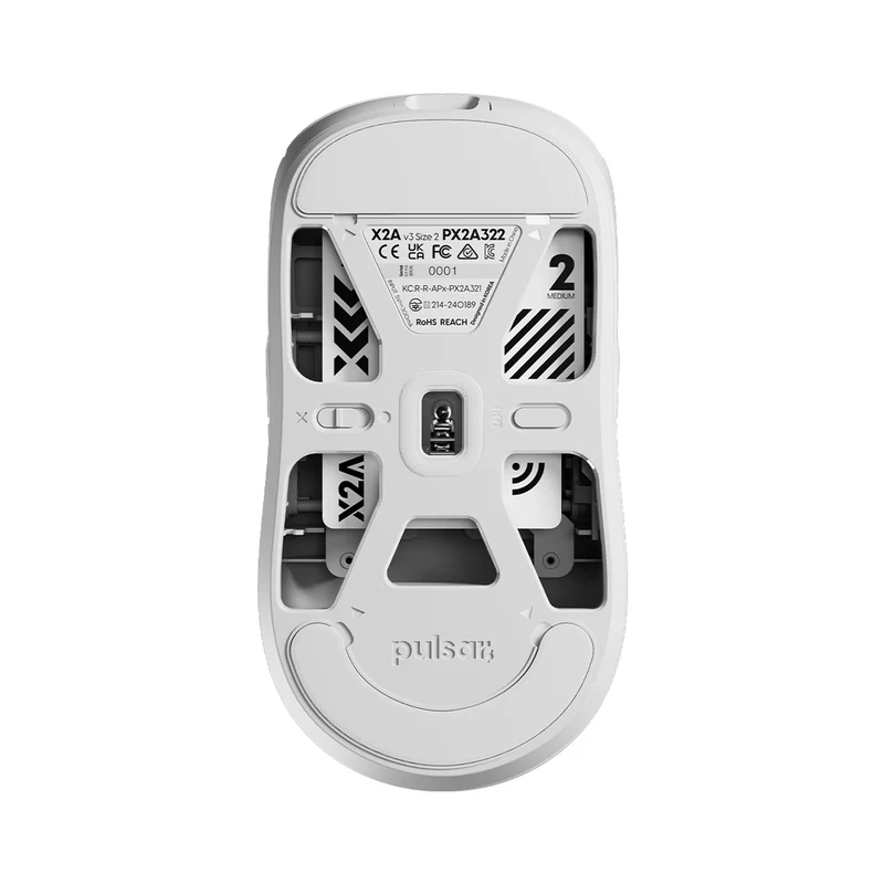 Pulsar X2A V3 Ultralight Weight Wireless Ambidextrous eSports Gaming Mouse Size 2 (Black, White) (PX2A321, PX2A322)