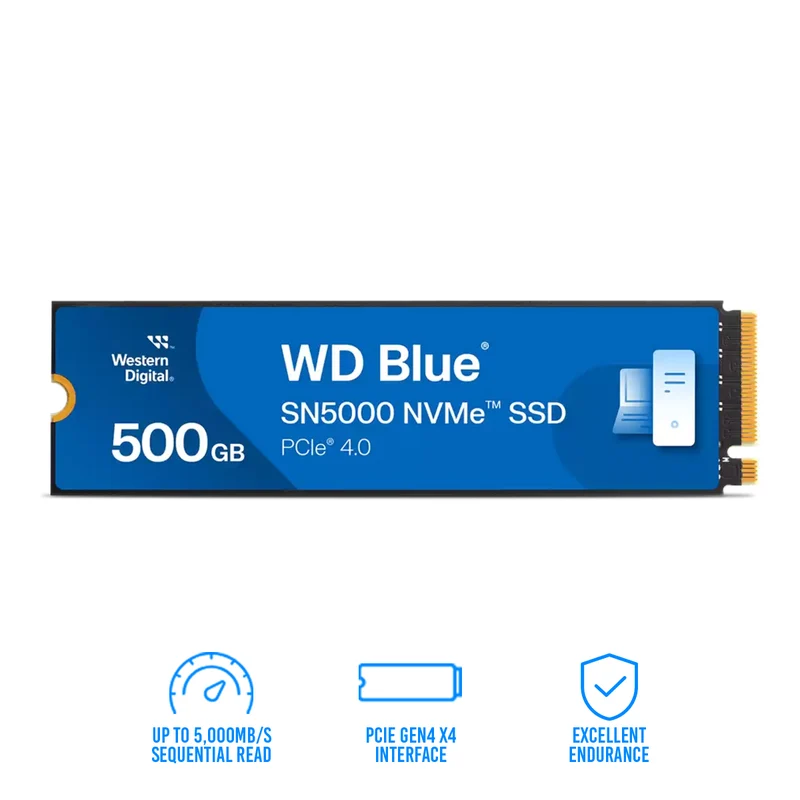 WD Blue SN5000 500GB NVMe PCIe Gen 4.0 M.2 2280 Up to 5,000MB/s Read Internal SSD (WDS500G4B0E)