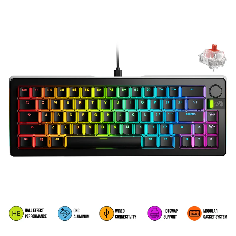 Glorious GMMK 3 Pro 65% Prebuilt Wired Mechanical Gaming Keyboard (Black) (GLO-KB-GMMK3-PRO-65-PB-FOX-W-BLK-US)
