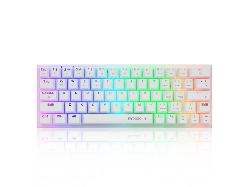 E-Yooso Z-11 Tri-Mode RGB 61 Keys Hot Swappable Mechanical Keyboard White (Red Switch, Blue Switch)