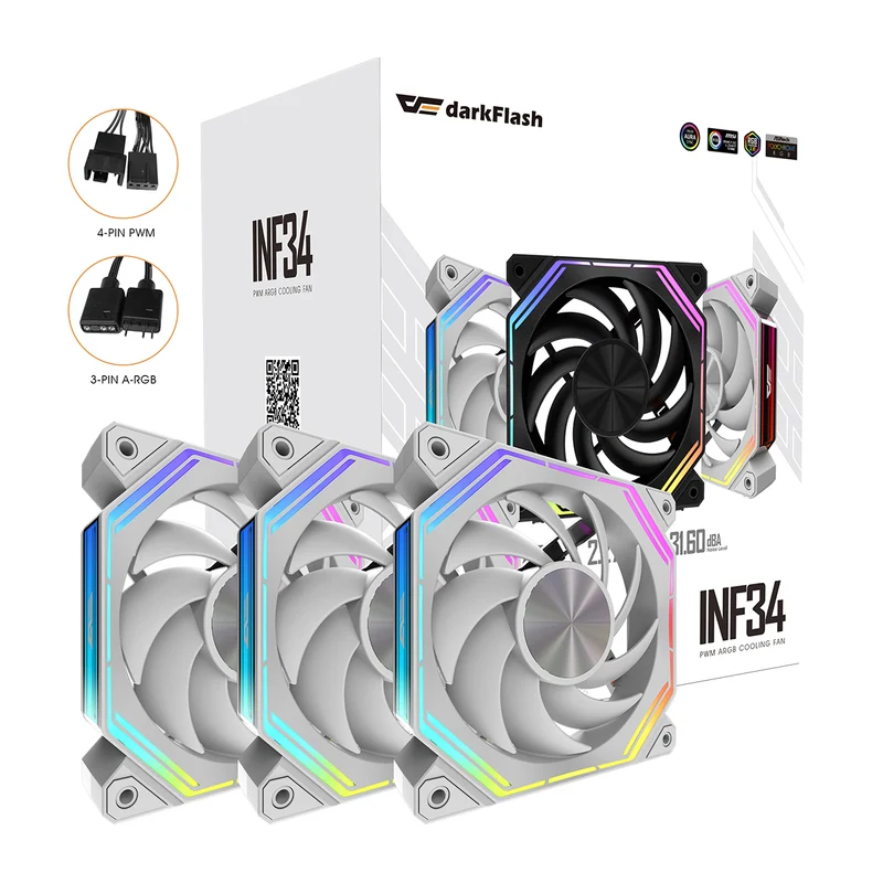 Darkflash Infinity 34 120MM A-RGB Cooling Fan (3-IN-1 Pack) (Black, White)