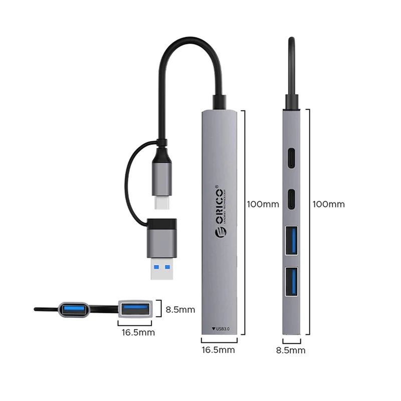 Orico YSA4-U2 4-Port Mini USB 3.0 Hub - 0.17M (Dark Grey)