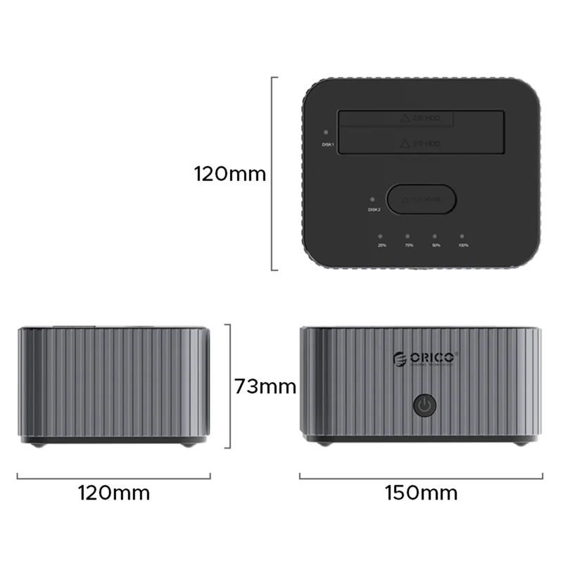Orico IT28E-C 2-Bay Hard Drive Docking Station for M.2 NVMe SSD & 2.5-inch SSD/HDD & 3.5-inch HDD