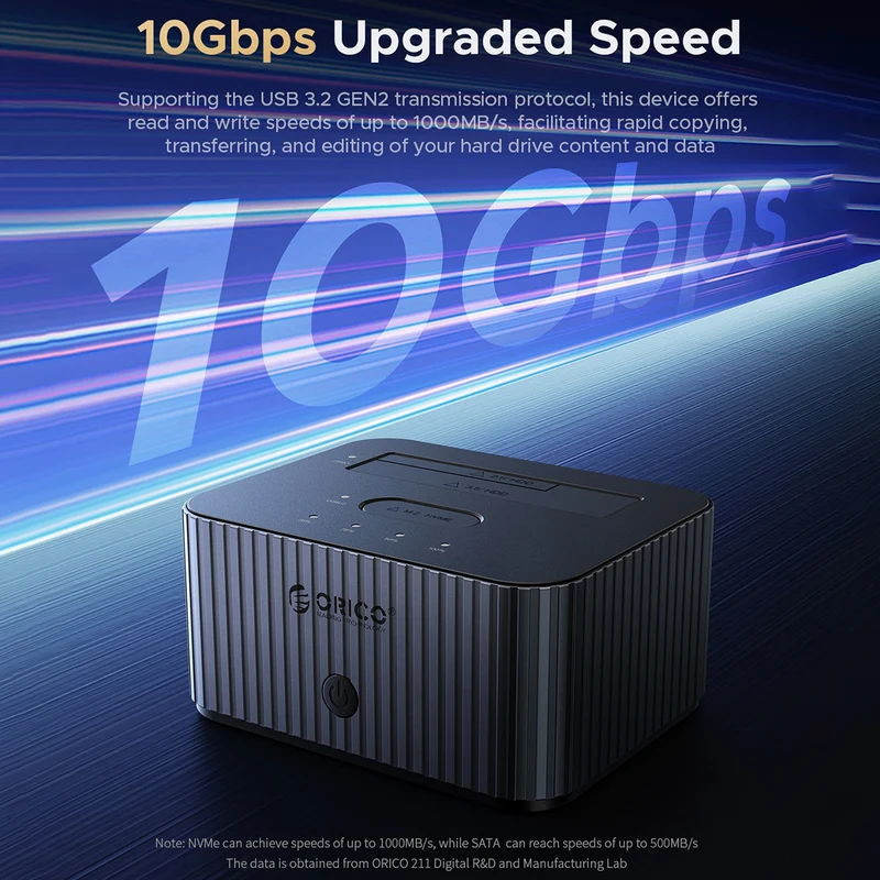 Orico IT28E-C 2-Bay Hard Drive Docking Station for M.2 NVMe SSD & 2.5-inch SSD/HDD & 3.5-inch HDD